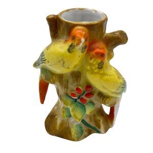 VTG Parakeet bud vase ceramic Japan Birds Budgies Love bird